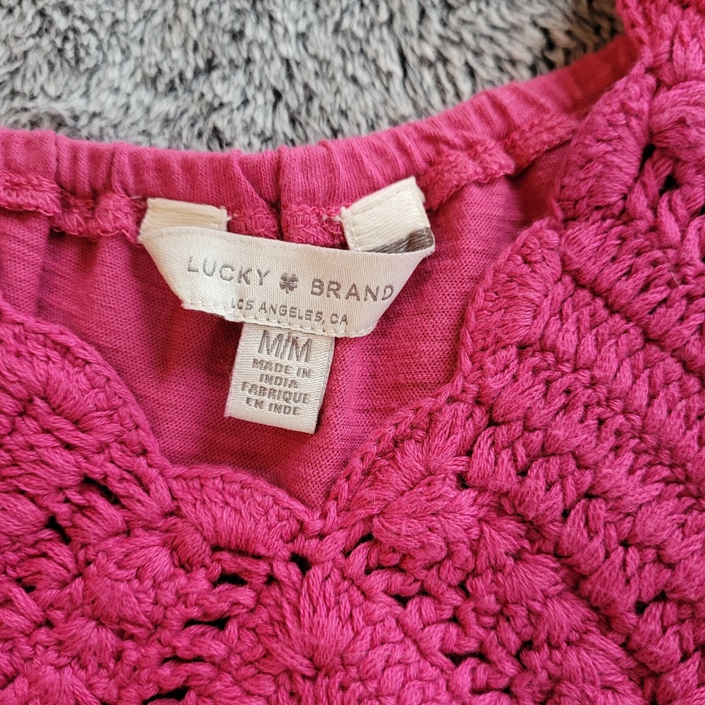 Lucky Brand Top Pink Babydoll Crochet Coquette Medium Cottagecore Y2K Boho 17422 - Picture 3 of 11